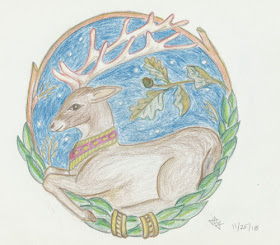 medallion with deer in oak twig frame