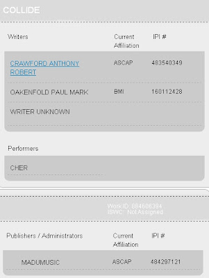 'Collide' on the 'ASCAP' website