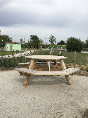 Elinegard picnic benches and climbing frame