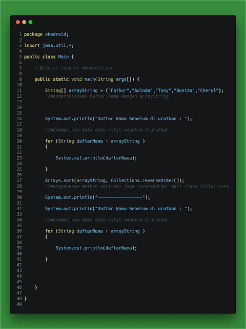 Contoh Metode Descending Alphabet Text String Java