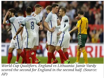 World Cup Qualifiers: England beat Lithuania 2-0 with goals from Defoe, Vardy