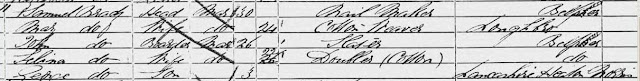 1861: Household of Samuel Bradley. Cropped image