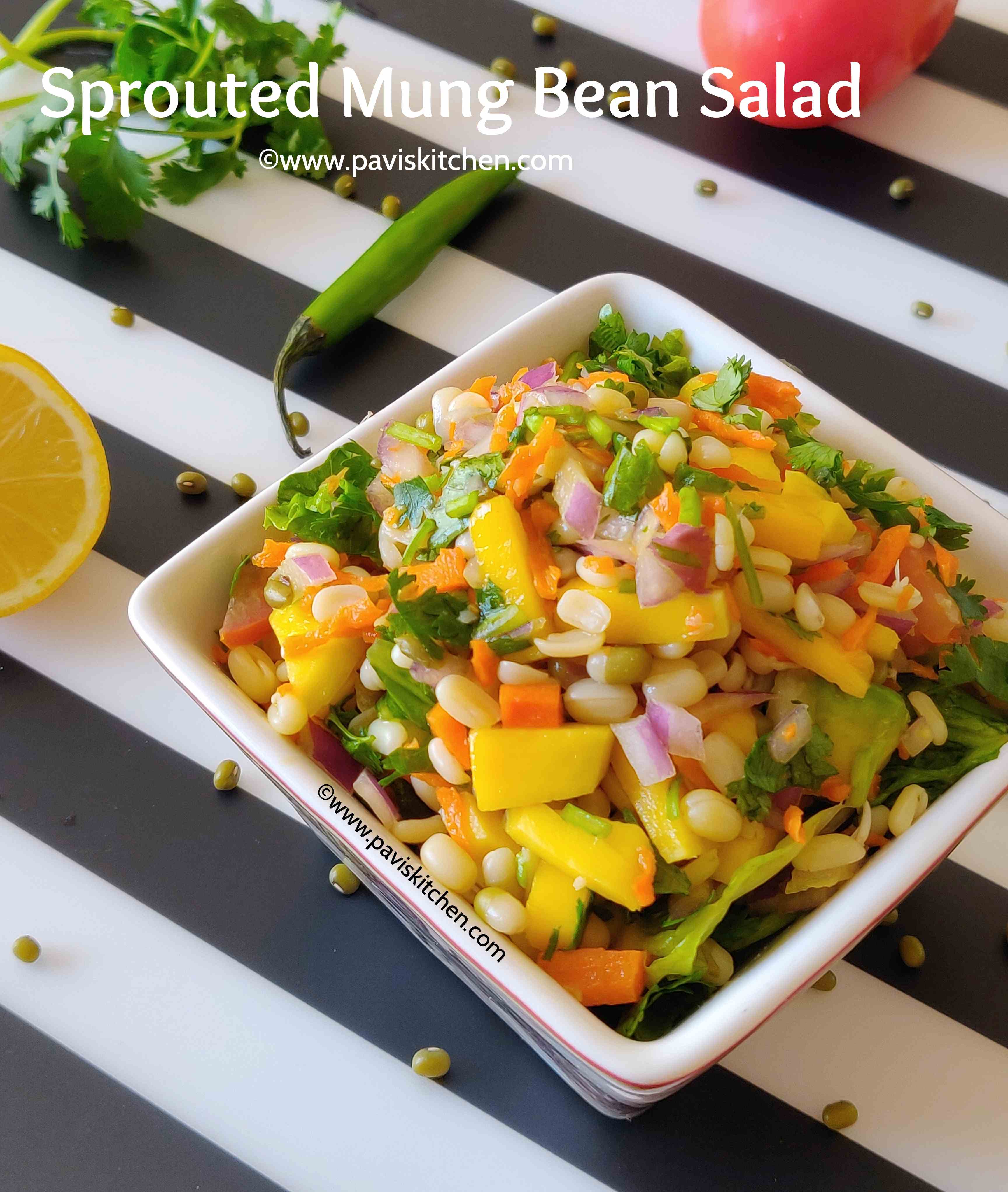 Sprouted mung bean salad with rainbow veggies - Indian recipe