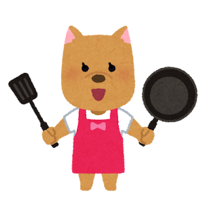 料理をする動物のキャラクター（犬・女の子）