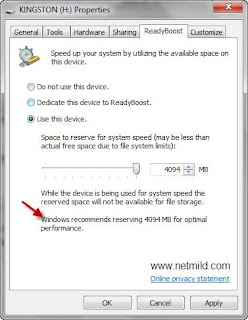readyboost Optimized Menggunakan ReadyBoost untuk meningkatkan memory komputer anda