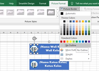 Klik menu Pictire Border dan Pilih No Outline