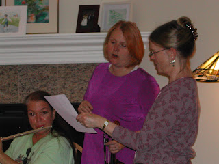 Diana and Sharon signing, Phyllis accompaniment on flute.