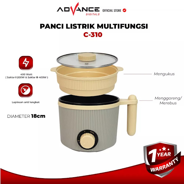 Advance C310 Panci Listrik Elektrik Multifungsi Warmer Steamer Cooker 18CM