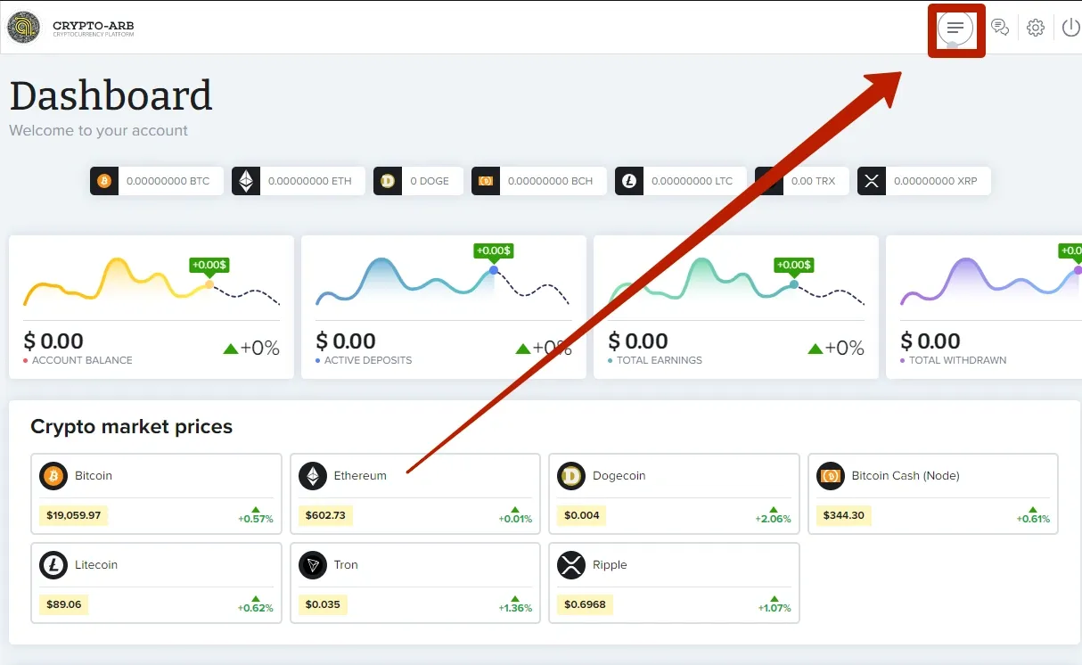 Создание депозита в Crypto-ARB