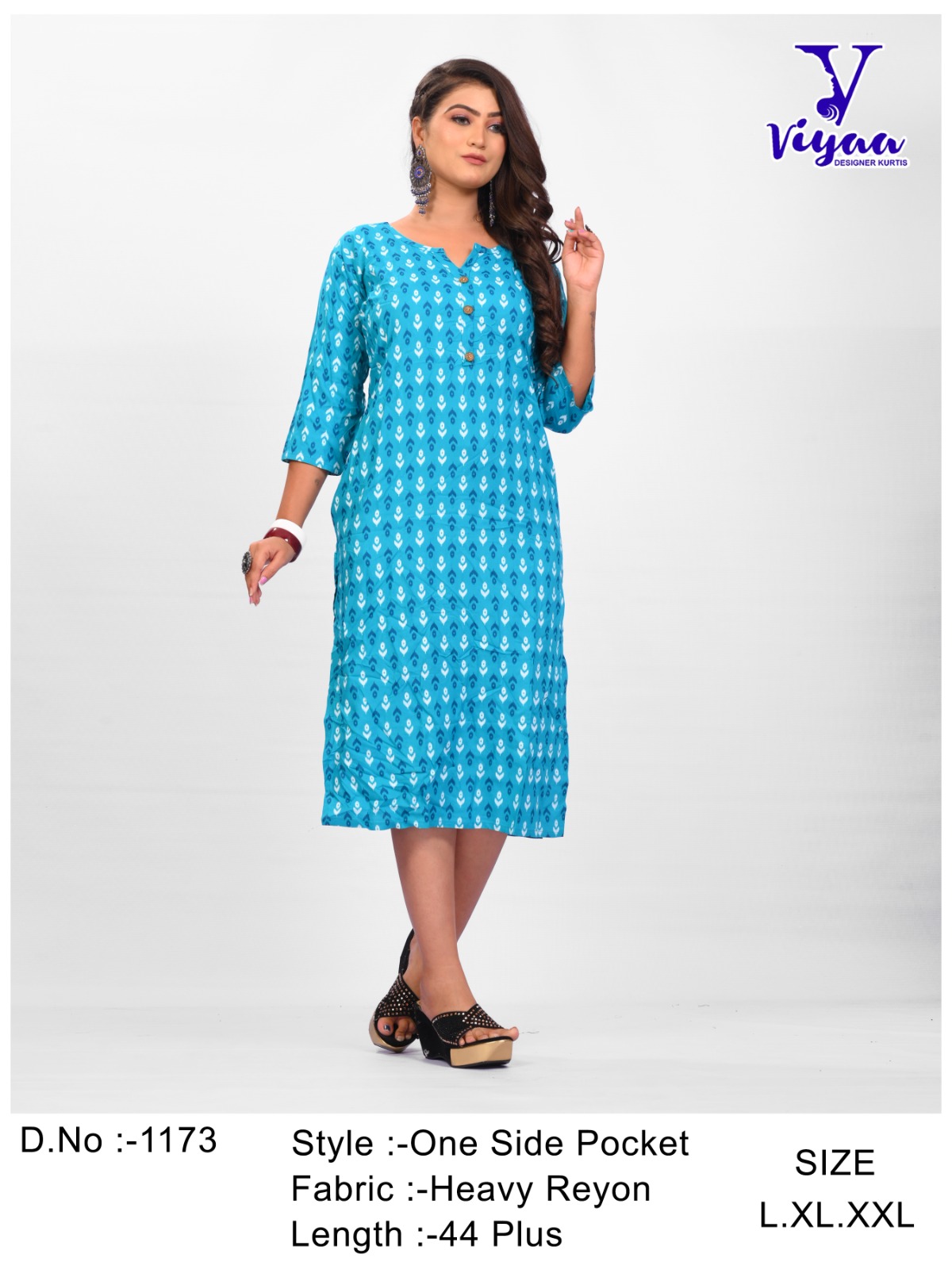 Stylish Printed Pocket Kurti With Mask In Sky Blue Color