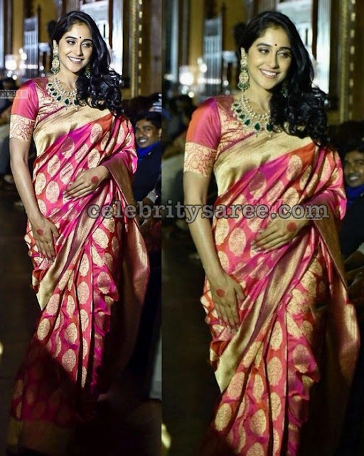 Regina in Pink Benaras Silk Saree