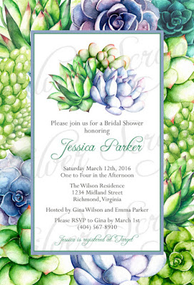 Watercolor Succulents - Rehearsal Dinner, Bridal, Couples, Baby Shower, Engagement Party Invitation - Bohemian Rustic Digital DIY anniversary birthday party 5x7 outline green lime turquoise aqua blue purple lavender pink orange red salmon leaves leaf plant plants cactus cacti unique shabby chic artist artistic paint hand painted