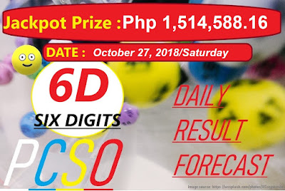 October 27, 2018 6D Six Digits Lotto Result