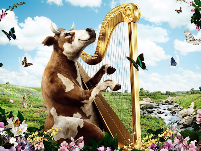 3d cow playing violin
