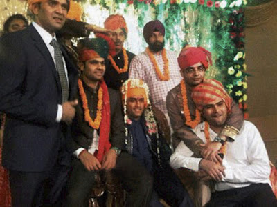 Mahendra Singh Dhoni with his friends at his wedding