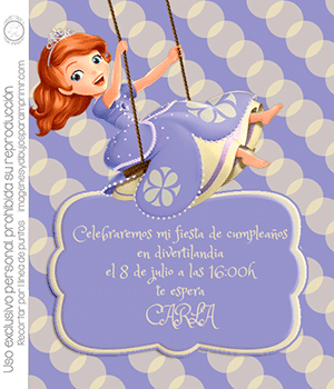 Invitaciones de princesa Sofia para imprimir y editar