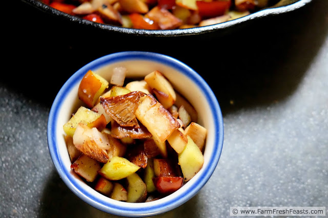 Jujube fruit and King Oyster mushrooms sautéed with a bit of farm share onion in roasted garlic-flavored olive oil and butter. A gourmet date night appetizer at home.