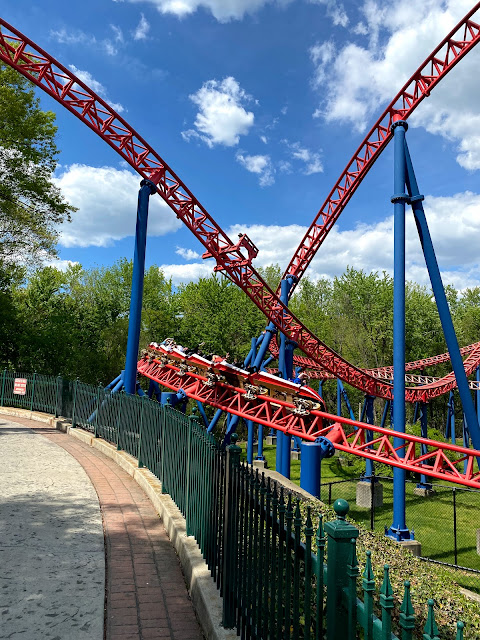 Superman The Ride Roller Coaster Red Train In Helix Six Flags New England