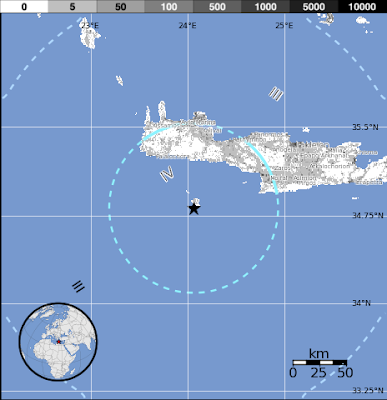 Epicentro sismo Creta, Grecia, 12 de Septiembre 2012