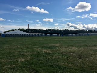 A line of porta potties.