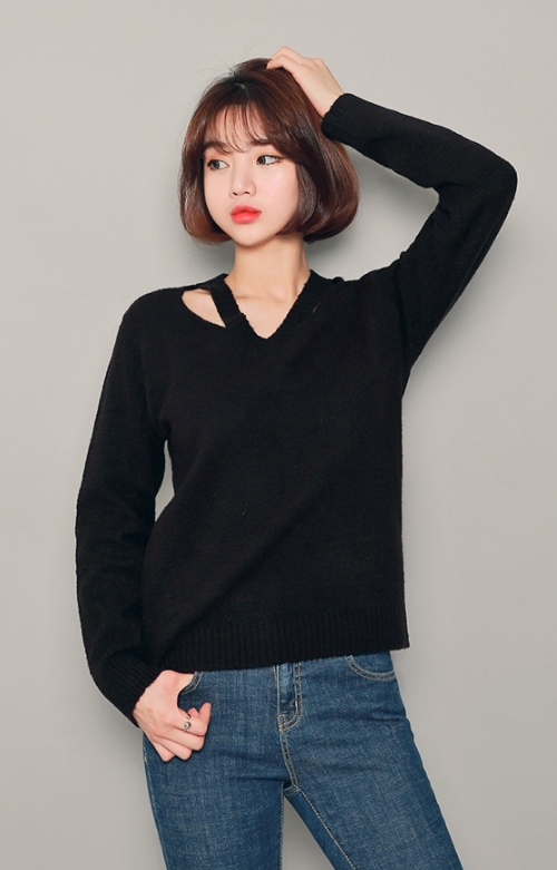 Cutout Neck Long Sleeve T-Shirt