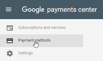 google pyments methods menu