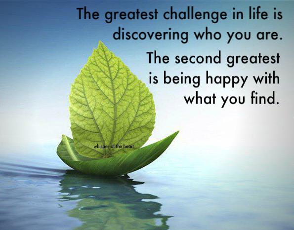 The greatest challenge in life is discovering who you are. The second greatest is being happy with what you find.