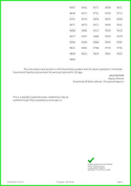 POOJA BUMPER Result 2023 (BR 94) | Kerala Bumper Lottery Result 22-11-2023