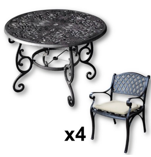 Lazy Susan Furniture - Flora 103 cm Round 4 Seater Cast Aluminium Garden Set