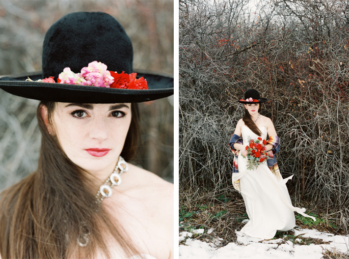 Montana Frida Kahlo Styled Shoot / Photography: Orange Photographie / Styling & Flowers: Katalin Green / Hair & Makeup: Alexa Mae / Dress: Coren Moore / Hat & Serape: Vintage / Necklace & Ring: Mountainside Designs / Location: Bozeman, MT 