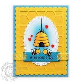 Sunny Studio Stamps: Just Bee-cause "We Are Meant To Bee" Honey Bee Card (using Frilly Frames Hexagon Dies, Fancy Frames & Stitched Oval Dies, Flirty Flowers & Gingham Pastels 6x6 Paper)