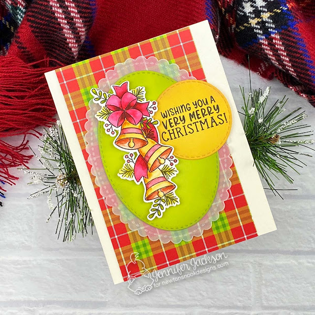 Christmas Card by Jennifer Jackson | Bells & Holly Stamp Set, Oval Frames Die Set, Circle Frames Die Set and Christmas Time Paper Pad by Newton's Nook Designs