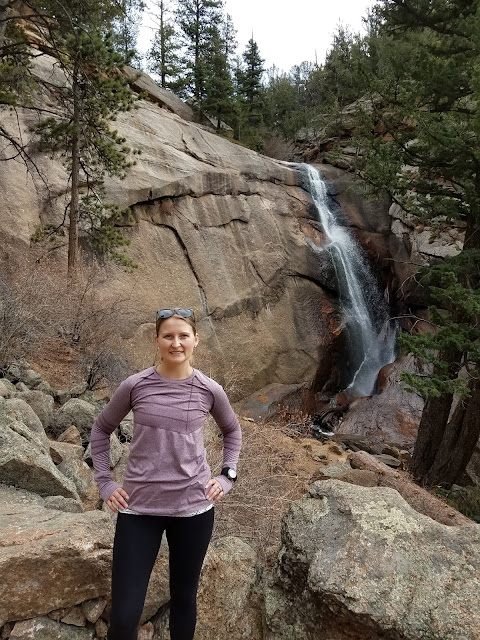 Early Morning Run - Lisa standing in front of the Elk Falls