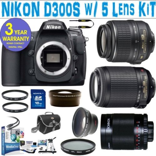 NIKON D300S (IMPORT) w/ NIKON 18-55 VR LENS + NIKON 55-200 VR LENS + 500 MIRROR LENS + 2X LENS + .45X SUPER WIDE ANGLE LENS + 16 GIG MEMORY CARD + 3 YEAR WORLD WIDE WARRANTY