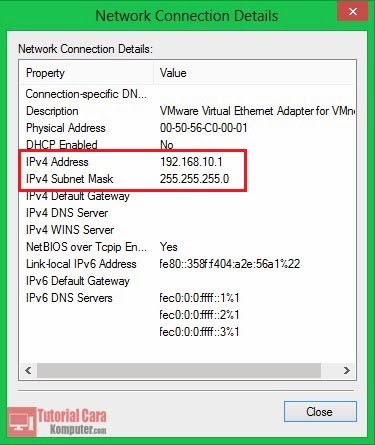 Cara Mengetahui IP Address Private (Local) Komputer - TutorialCaraKomputer.com