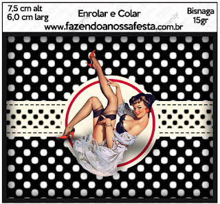 Pin Up en Negro y Rojo con Lunares: Etiquetas para Candy Buffete para Imprimir Gratis.