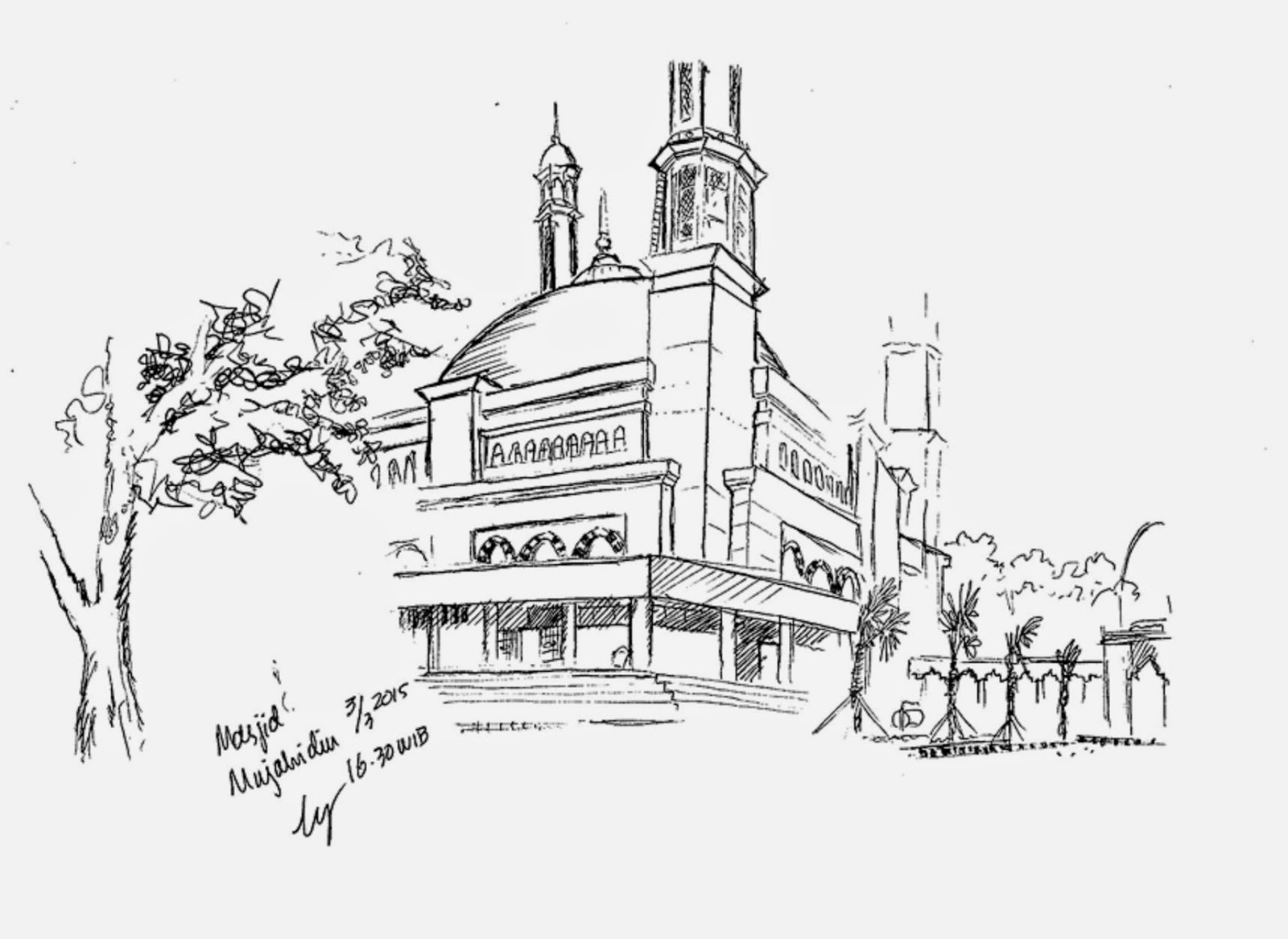 Sketsa Masjid Raya Mujahidin Pontianak 1 Old Sketchers