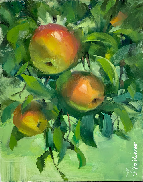 Apfel gemalt Ölbild pleinairmalerei