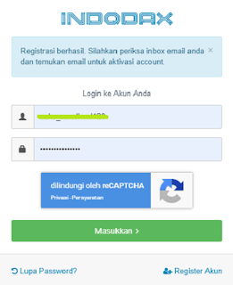 registrasi indodax berhasil