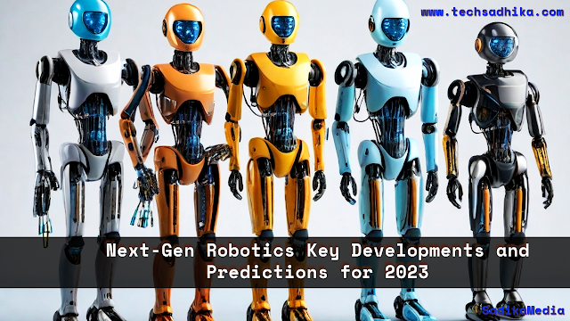 Five Robots Stand in Row