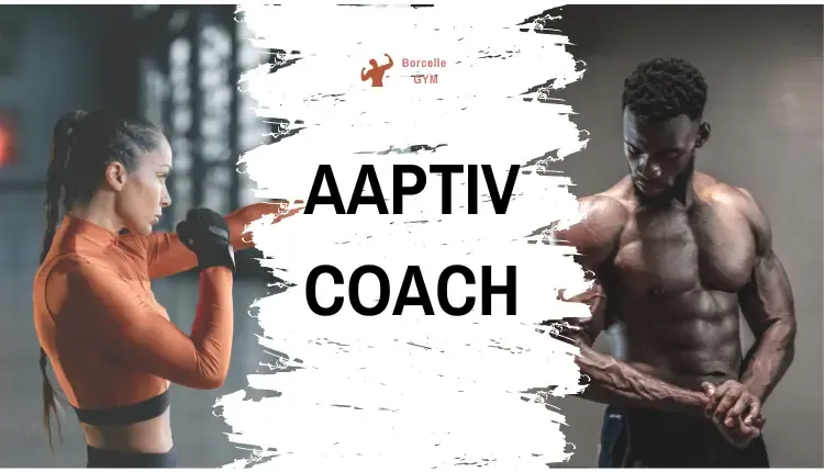 A picture of a young man and a girl wearing training clothes and equipment in the gym with Aaptiv Coach written on it
