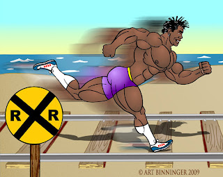 ROBBY ON TRACK WITH ANABOLIC PACK  BODYBUILDING ANIMATION BY ART BINNINGER  www.robbyrobinson.net/anabolic-pack.php