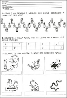 Atividade diagnóstica para 1º ano alfabetização