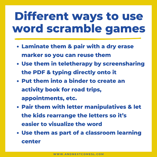 Different ways to use word scramble games