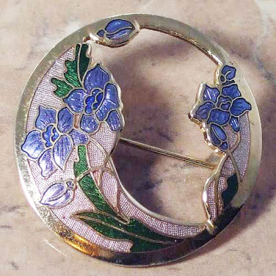 Silvery blue Floral brooch Cloisonne enamel design