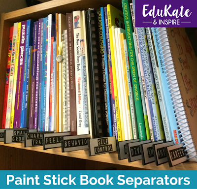Paint Stick Book Separators for Counseling Library
