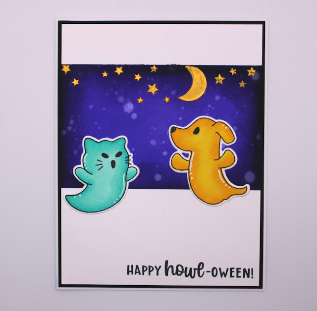 Happy Howl-oween Card by Guest Designer Brennan Keane | Happy Howl-oween Stamp Set and Spooky Line Stencil by Newton's Nook Designs #newtonsnook #handmade