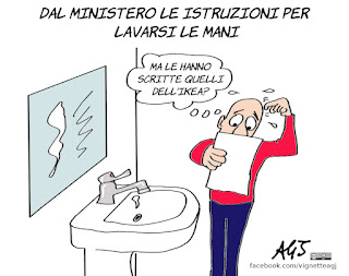 coronavirus, italia, virus, prevenzione, lavarsi le mani, istruzioni, umorismo, protezione, vignetta, satira