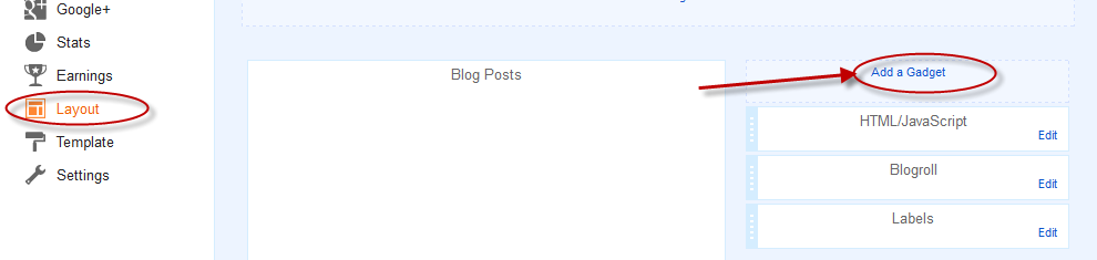 blogger layout, add a gadget
