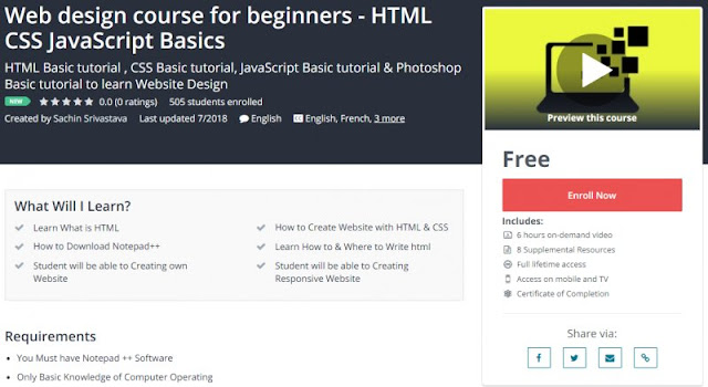 [100% Free] Web design course for beginners - HTML CSS JavaScript Basics